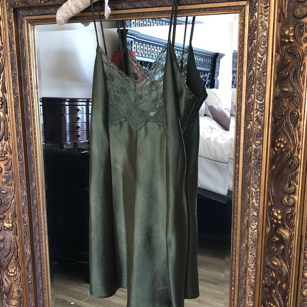 Victoria's Secret Olive Satin Slip Dress
